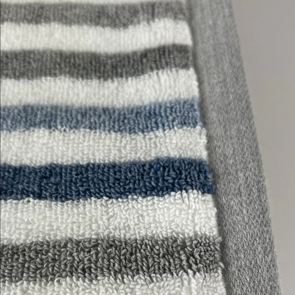 Ecoexistence Bath Towels eco-melange Blue Gray White Striped Cotton 2 pc NEW
